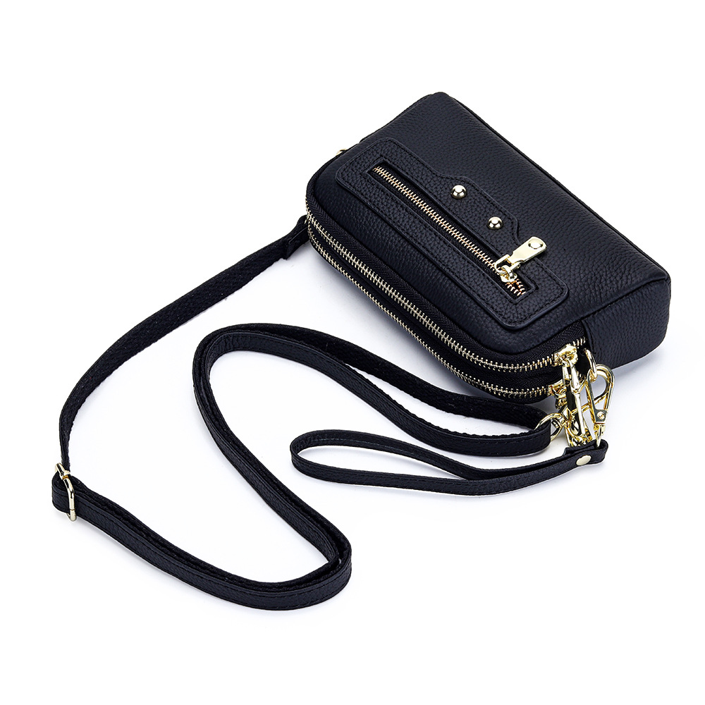 2026 New Motorcycle Style Women's Small Square Bag Top Grain Cowhide Double Zipper Crossbody Bag Multifunctional Clutch - Thumbnail 5