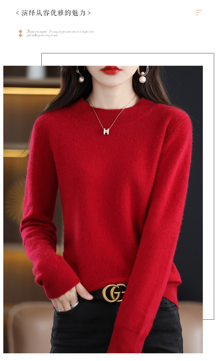2022 Autumn and winter Cashmere sweater for women, semi-high collar, slimming, pullover, solid color 100 long-sleeved knitted base wool sweater pic 44