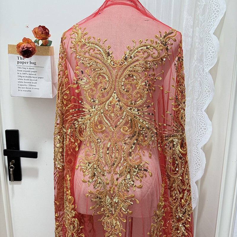 Golden Luxury Lace Large Flower Stickers Handmade Beaded Sequin Appliques European Antique Han Dynasty Banquet Dress Material Golden Luxury Lace Large Flower Stickers Handmade Beaded Sequin Appliques European Antique Han Dynasty Banquet Dress Material