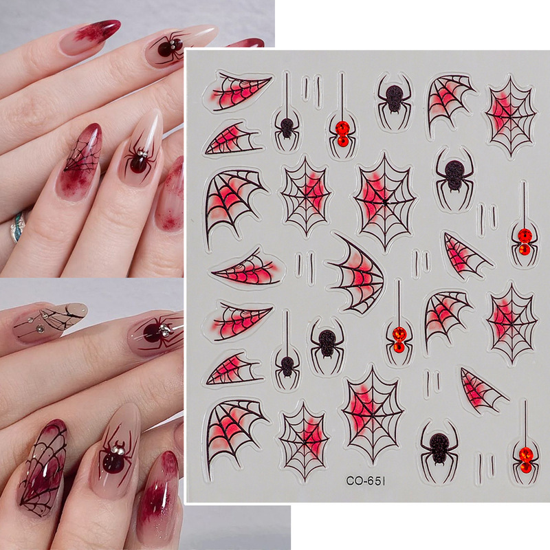 New dark-themed Halloween spider web nail art stickers, 3D embossed adhesive nail decals, cross-border decorative stickers New dark-themed Halloween spider web nail art stickers, 3D embossed adhesive nail decals, cross-border decorative stickers