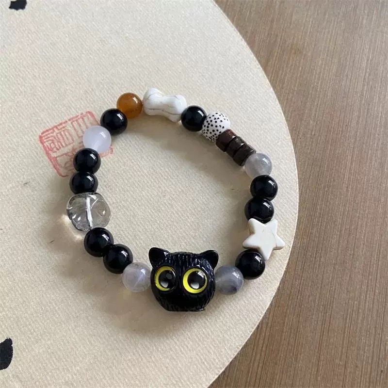 Esqueleto gato brazalete de cuerda trenzada nicho femenino diseño dulce y fresco chino ventanilla brazalete de color joyería
