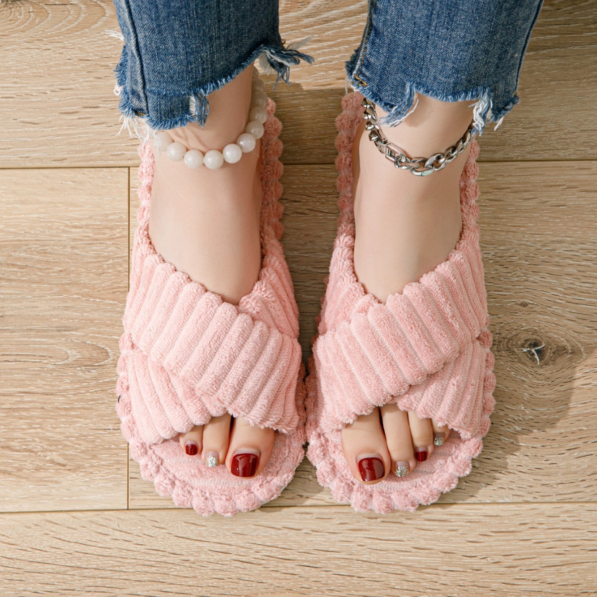 Apertura transfronteriza damas otoño y invierno interior y exterior soleas gruesas calentadoras de peluche zapatillas de luna de algodón zapatillas de mujer suela suave cómodo image 11