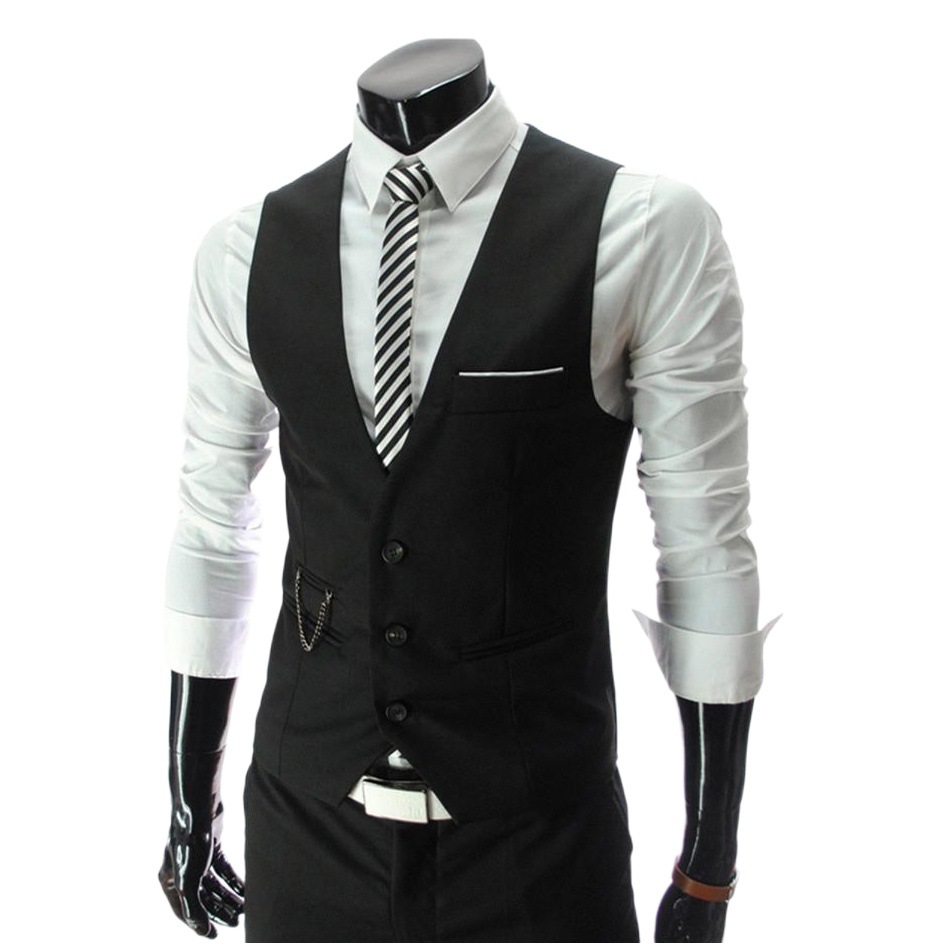 New Three-Button Korean Style Men's Slim V Neck Suit Vest Men's British Business Fashion Suit Vest Trend