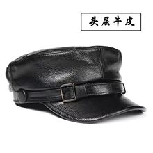 牛皮帽子秋冬季男士机车帽潮摇滚平顶海军帽女青年英伦贝雷帽