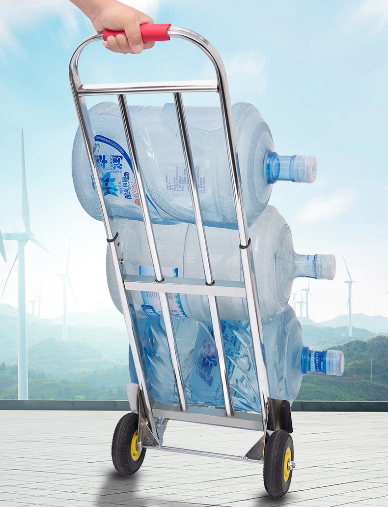 Wholesale Stainless Steel Small Trolley Folding Luggage Cart Heavy-Duty Hand Trolley Transport Trailer Portable Electroplated Trolley