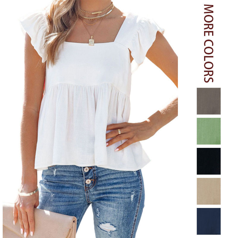 2026 New Cross-Border Spring and Summer Cute Casual Girls' Tops Square Collar Loose Versatile Sleeveless Vest