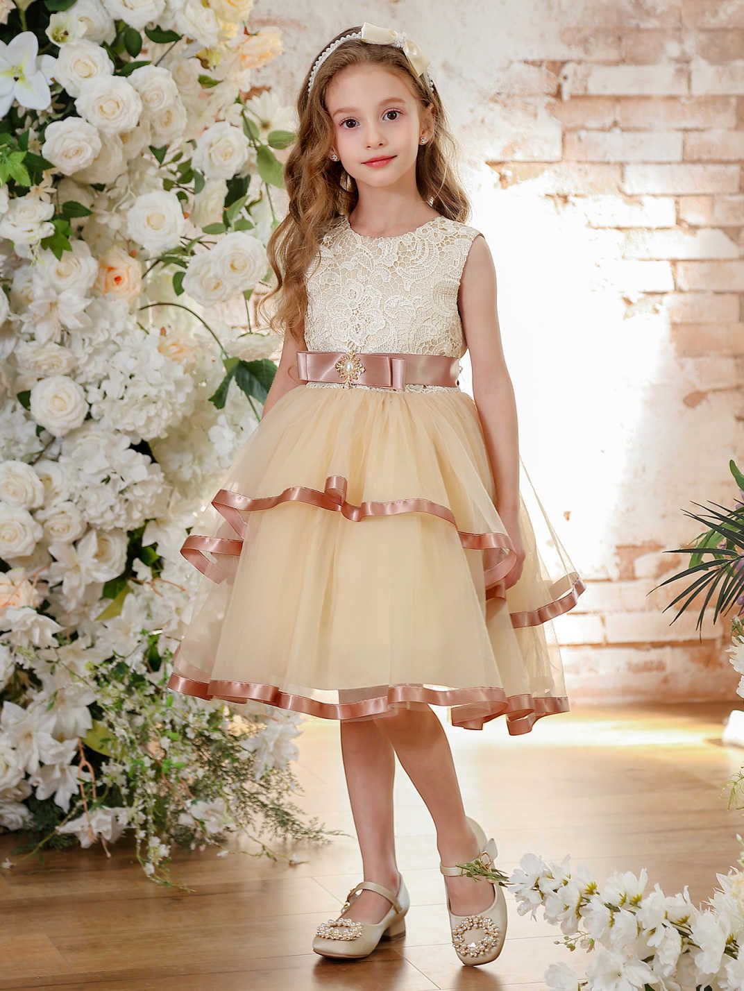 Vestido de princesa para niñas Vestido de cola sin mangas Vestido de novia de niña de las flores Falda de tul Espectáculo de pasarela para niños Espectáculo de piano Vestido de noche