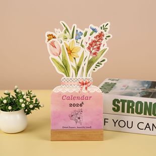 2026 Wooden Frame Desk Calendar Cute Creative Ins Mini Desk Calendar Decorative Ornaments Notepad Cross-Border Calendar Desk Calendar