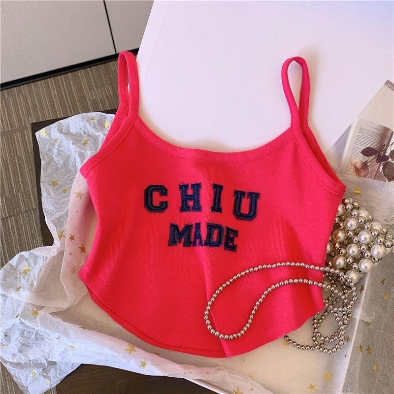 Girls' Summer New Camisole With Letter Print, Short Sleeveless Outerwear Top, Trendy 0188A052_ecoleips.com