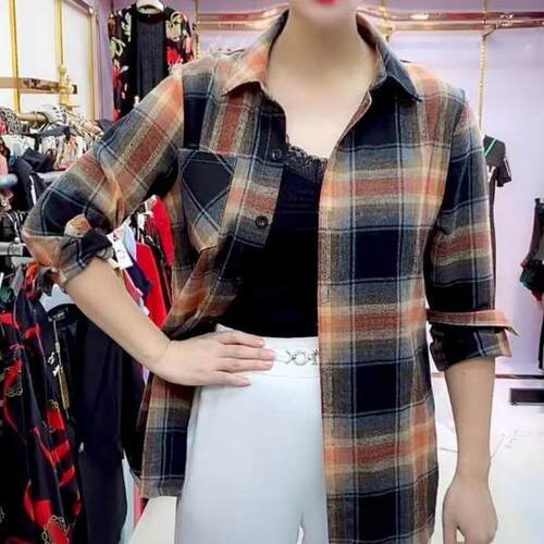 2021 new autumn clothing shirts for middle-aged and elderly large size plaid shirts for mothers, loose cardigans, belly-covering shirts, thin jackets