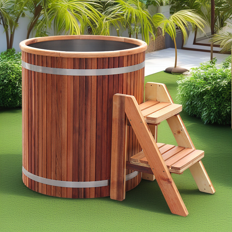 Caisheng Sauna Ice Bath Round 304 Stainless Steel Cold Bath Red Cedar Skirt Can Be Customized Factory Direct Sale Caisheng Sauna Ice Bath Round 304 Stainless Steel Cold Bath Red Cedar Skirt Can Be Customized Factory Direct Sale