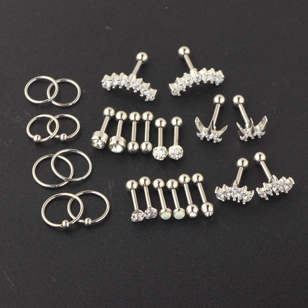 Rose Gold Stainless Steel Diamond Geometric Earring Set for Women - Cartilage Stud Ear Bone Clip detail image 7