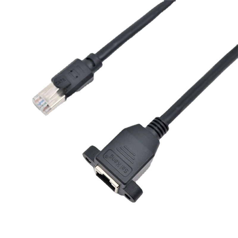 赛康RJ45网线跳线公对母带有M3螺丝耳朵面板网线CAT6 CAT7黑色