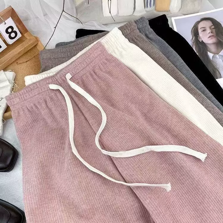 【加工定制】仿羊绒针织阔腿裤女秋冬加绒高腰垂感宽松显瘦休闲裤