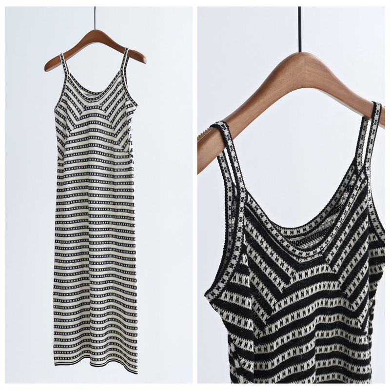 Niche Designer Lyocell Knit dress Summer Striped Sling Vacation Long Waist A- Line Dress Niche Designer Lyocell Knit dress Summer Striped Sling Vacation Long Waist A- Line Dress