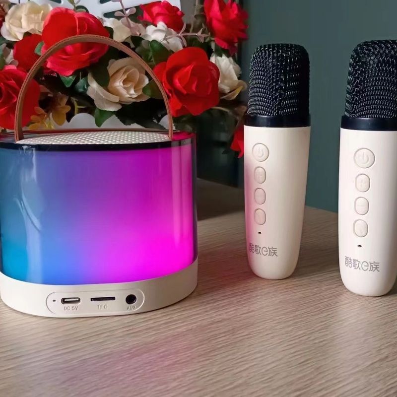 多平台在销优品便携式蓝牙音响户外无线K歌带话筒麦克风家庭ktv音|undefined