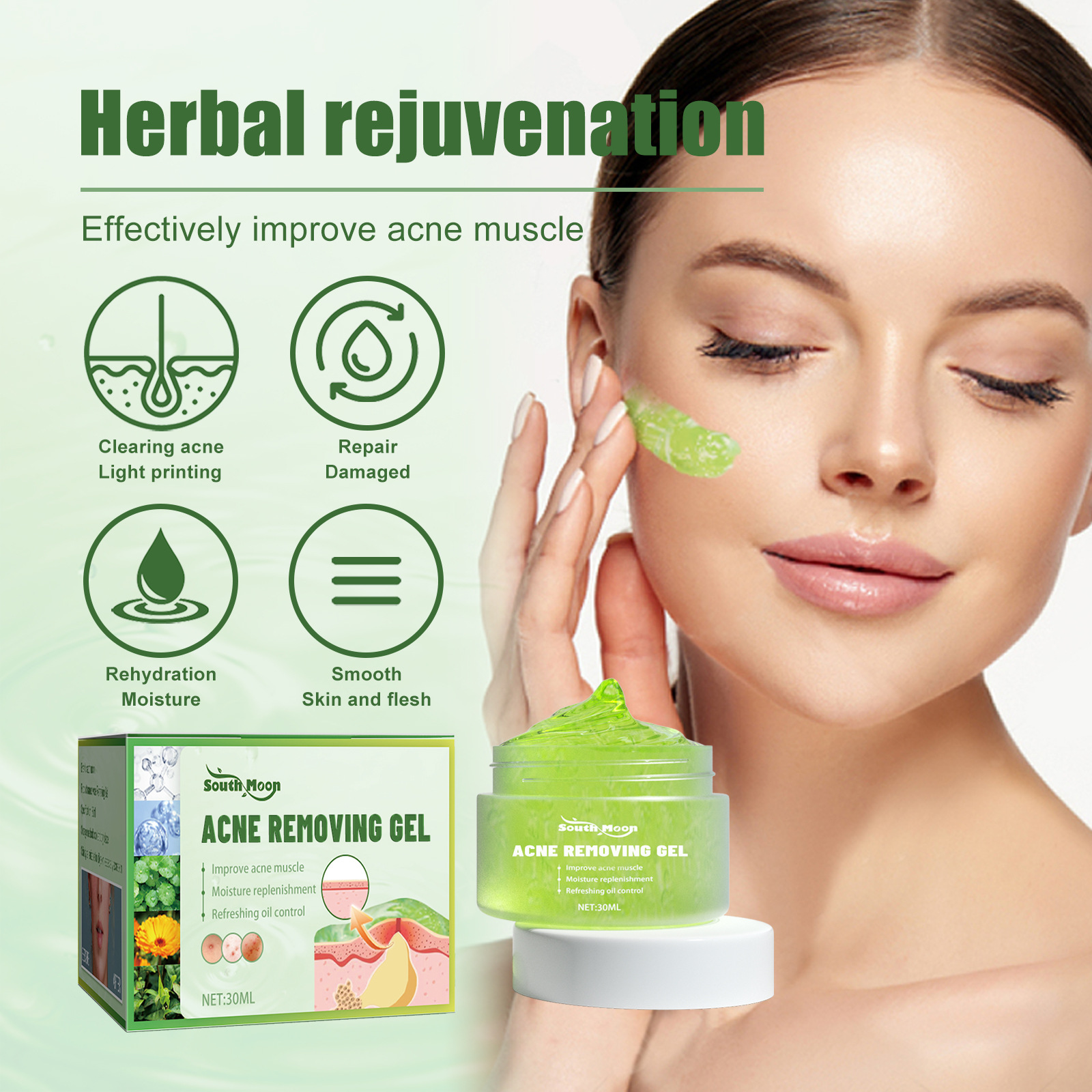 South Moon Acne Removing Gel to lighten acne scars, remove pimples, close mouth, clean brighten the skin, and_voghion.com