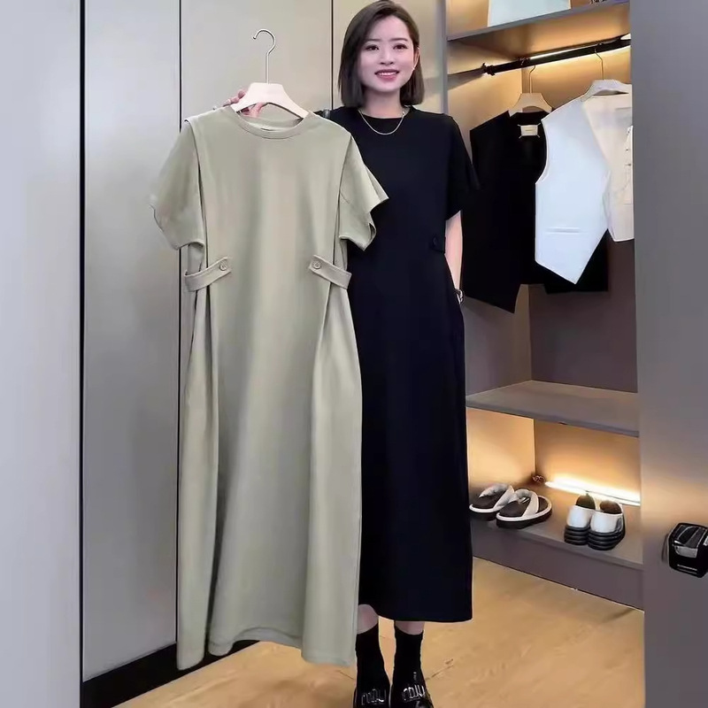 Design Dress for Fat Girls Plus Size Loose Slim Straight Skirt Summer Korean Style Short-Sleeved Casual Skirt for Women