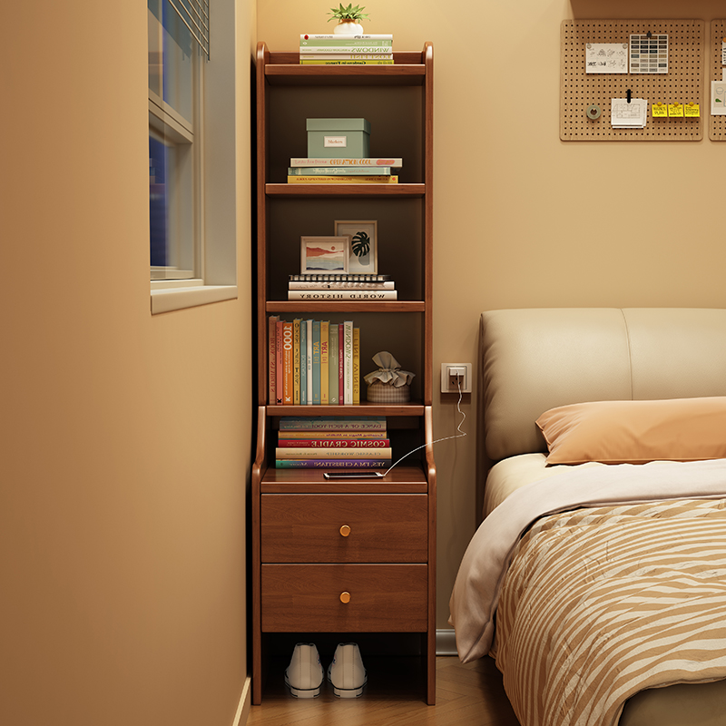 Tabernita de madera maciza moderna y simple estante de almacenamiento integrado armario doméstico pequeño estante de almacenamiento junto a la cama