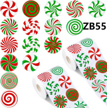 500张圣诞贴纸卷糖果主题贴花红色绿色甜美圣诞胶粘装饰圆形派对