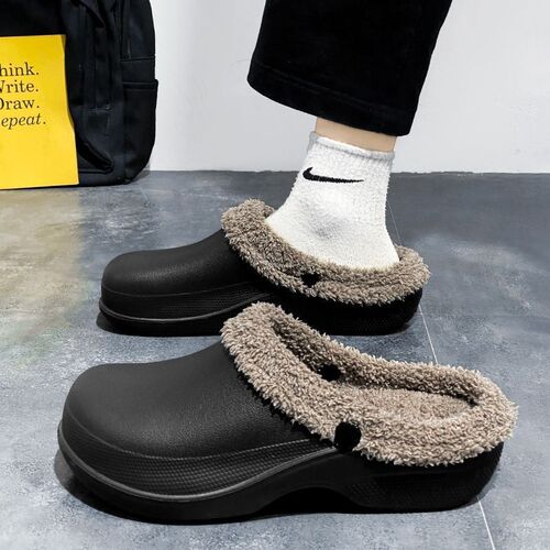 Men's winter new cotton slippers, home indoor non-slip soft thick sole, couple's outer wear, plus velvet, warm fluffy slippers