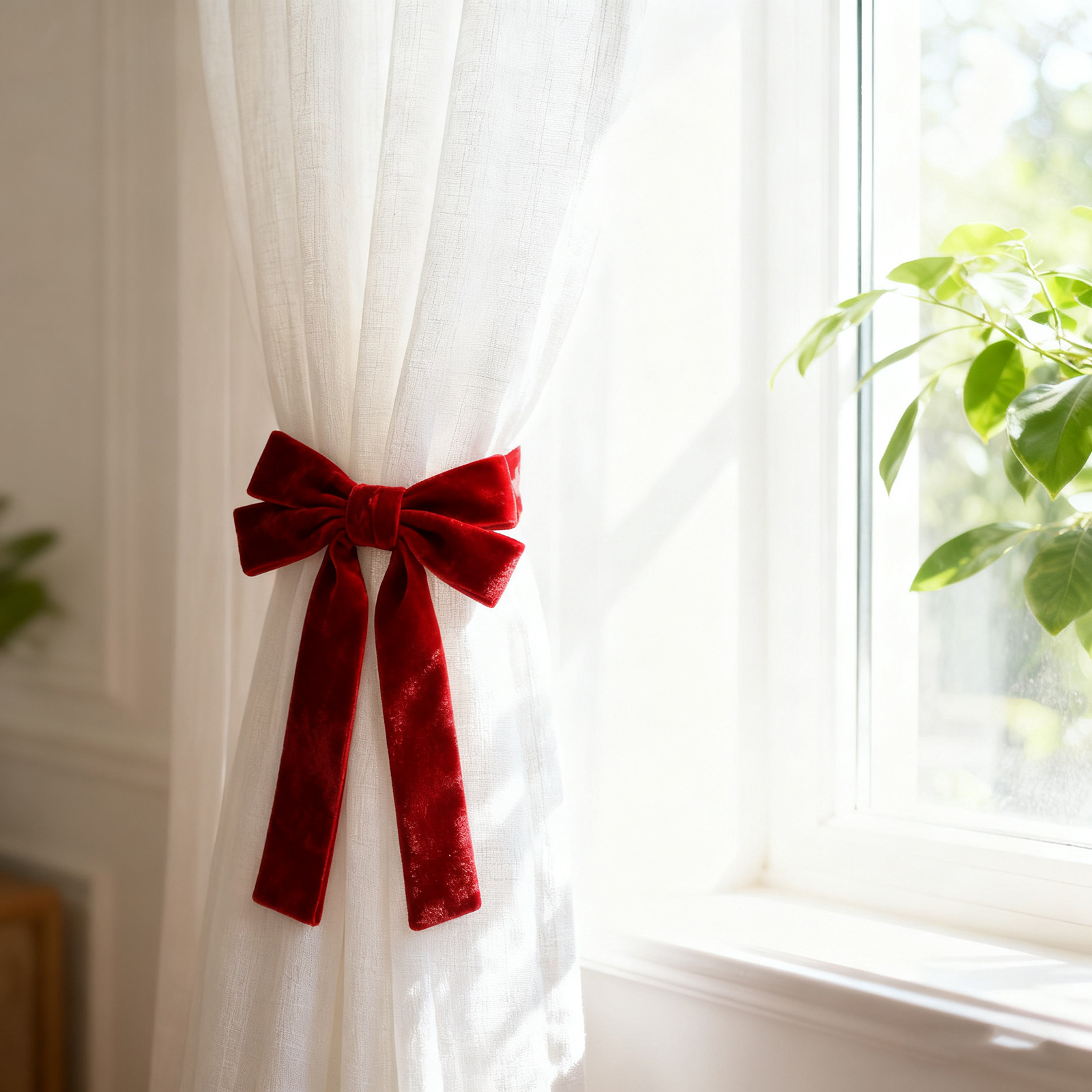 Christmas Decoration New Red Bow Curtain Tie Hanging Ornament Twisted Ribbon Holiday Party Scene Arrangement Accessory_voghion.com