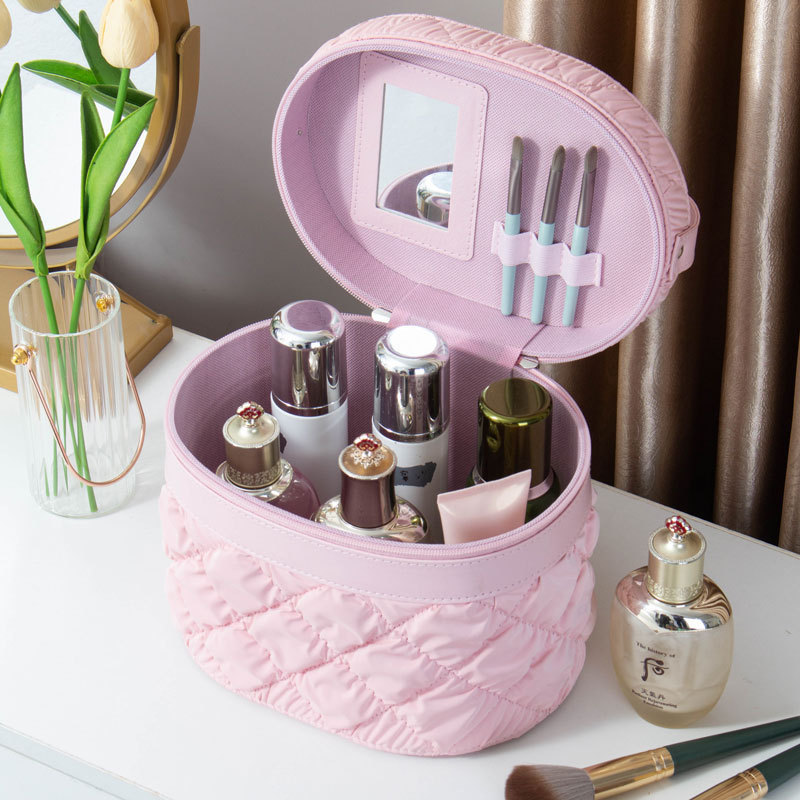 2025 nuevo estuche de cosméticos de gran capacidad, maleta de burbujas de cuero de pu, caja de almacenamiento de herramientas de belleza portátil de alto valor