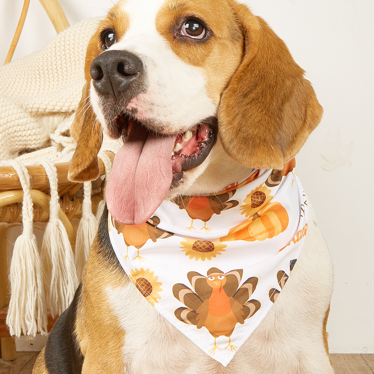 Suministro directo de fábrica transfronterizo nueva moda sarga bufanda de perro de Acción de Gracias Toalla de triángulo mascota perro poliéster Toalla de saliva