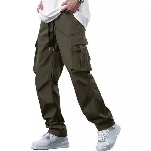 Amazon Summer Men's Work Pants with Drawstring and Multiple Pockets, European and American Independent Store Casual Long Pants