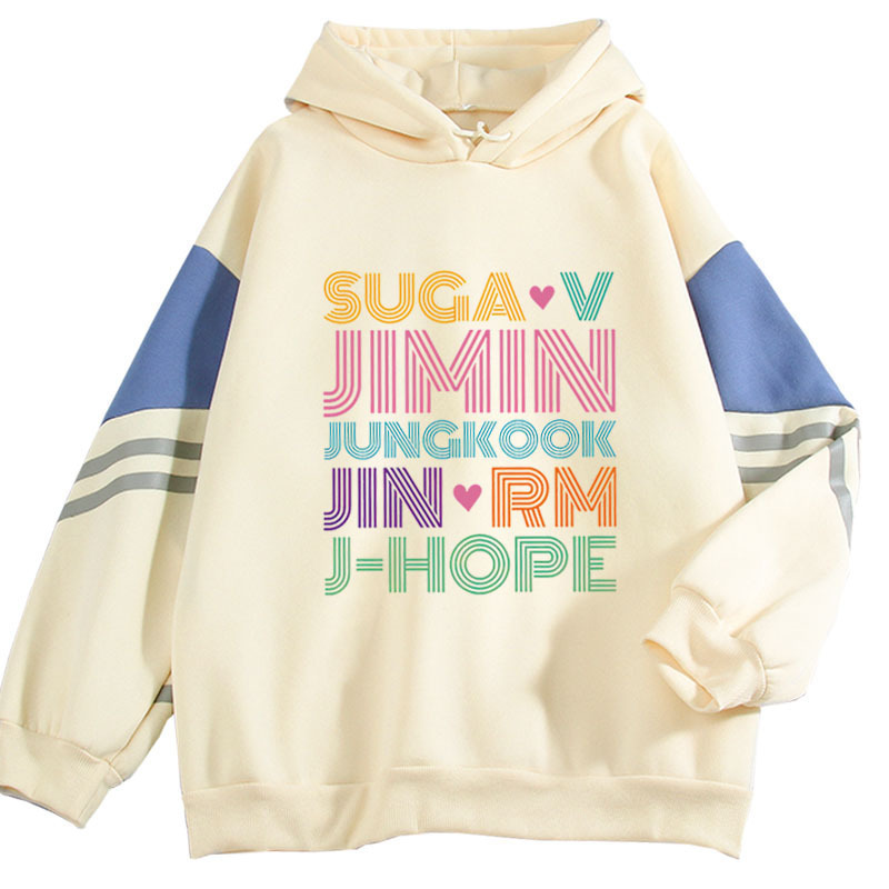 2021 Autumn and Winter Suga V Jimin Rm J-Hope Jungkook Kpop Fleece-Lined Loose Sweatshirt
