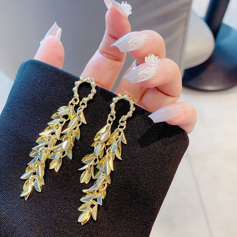 Pendientes largos con flecos elegantes y diamantes con aguja de plata Pendientes de todo fósforo de temperamento de nicho Pendientes simples y ligeros de lujo de alta gama Mujeres