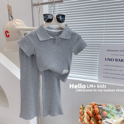 Internet celebrity must-have children's clothing 2024 summer style girls Korean style casual fashion short-sleeved tops nine-quarter pants two-piece suit trendy