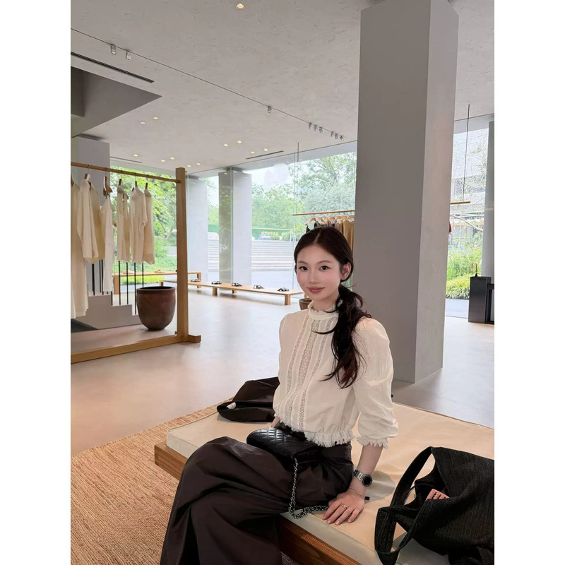Jie Shi Jie "Ya Xu Sheng Ting" cotton-linen French lace shirt for women, autumn cool and relaxed two-way wear top Jie Shi Jie "Ya Xu Sheng Ting" cotton-linen French lace shirt for women, autumn cool and relaxed two-way wear top