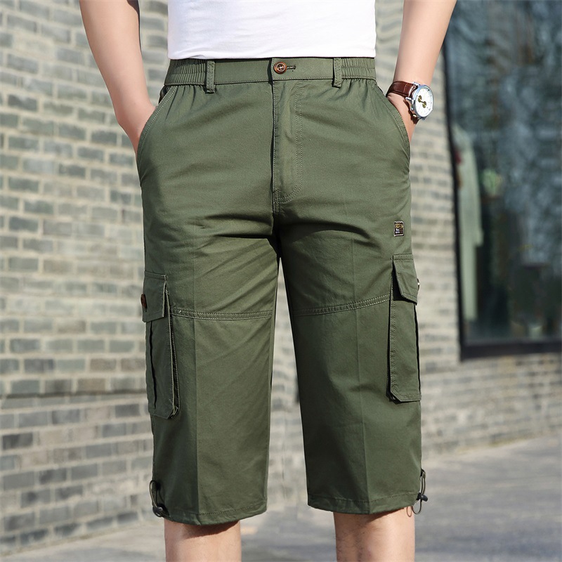 Work casual summer large pockets, clothes, cropped cotton work pants, shorts, men's_voghion.com