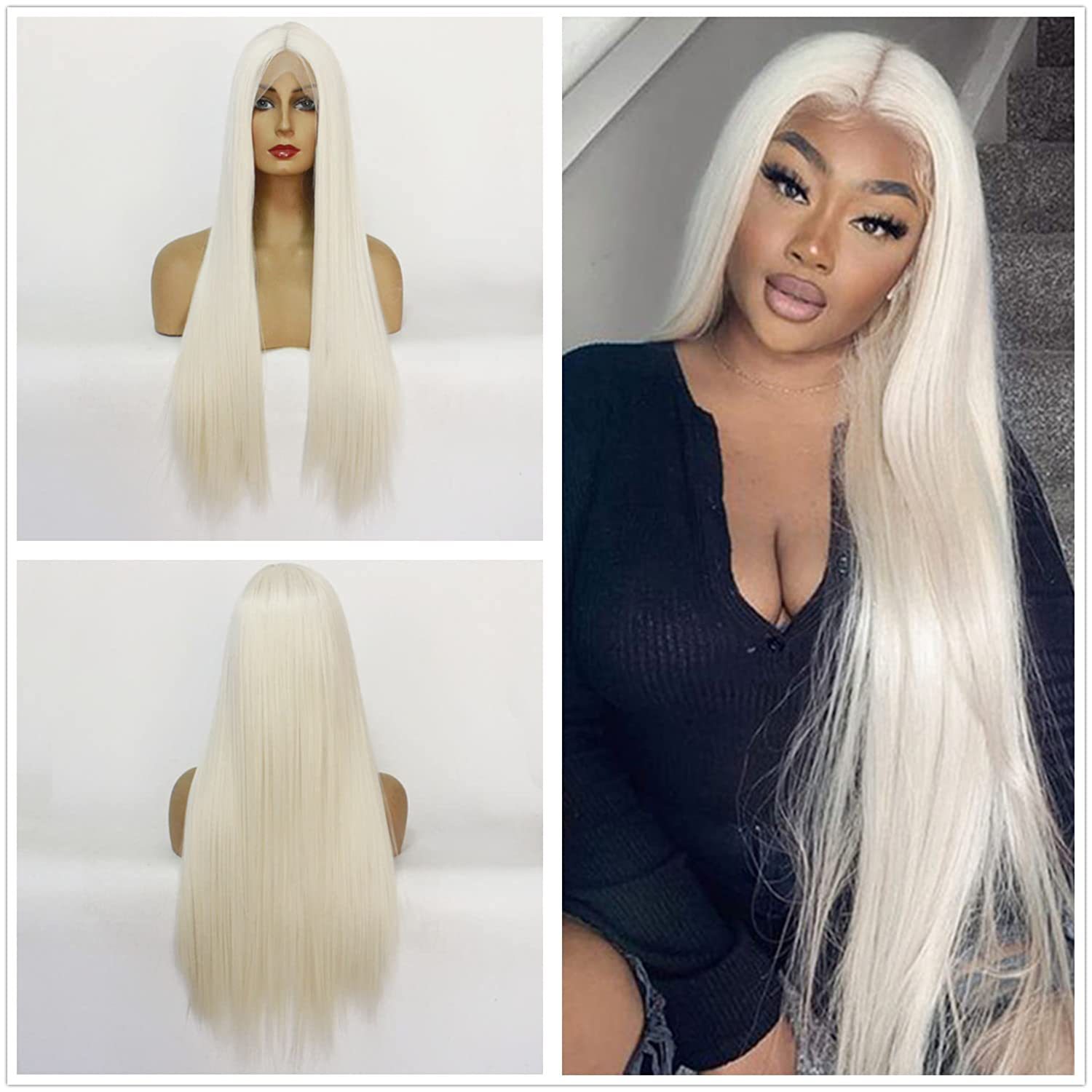 European and American wig chemical fiber front lace ladies long straight hair 60# matte high temperature silk lace wigs a generation of hair