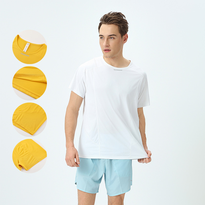 Summer Sports Short-sleeved T-shirt Men's Thin Outdoor Running Training Breathable Elastic Ice Silk Round Neck Quick-drying Top