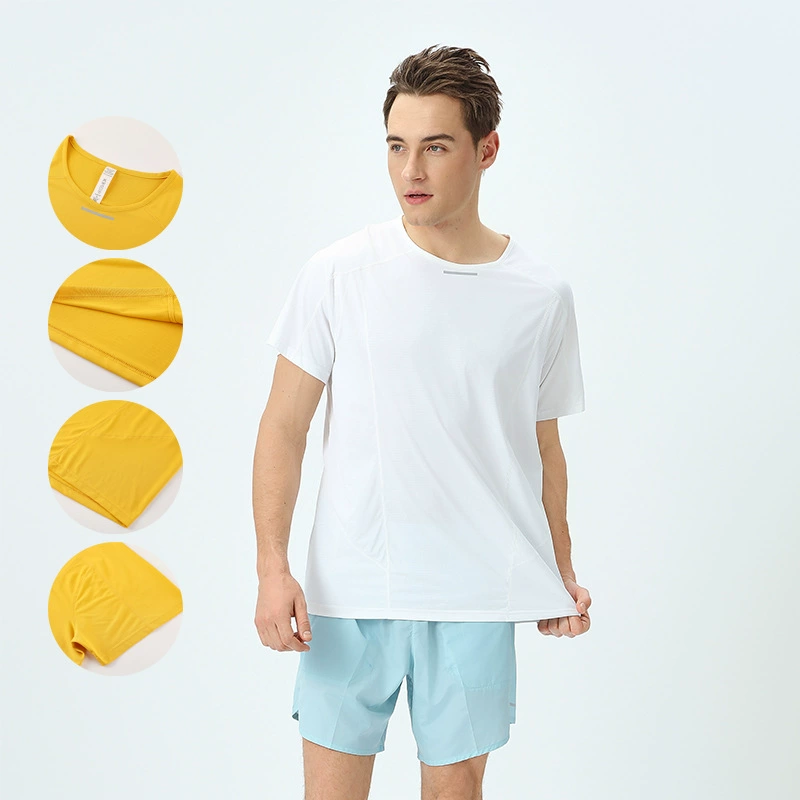 Летние спортивные футболки с короткими рукавами для мужчин тонкий открытый бег