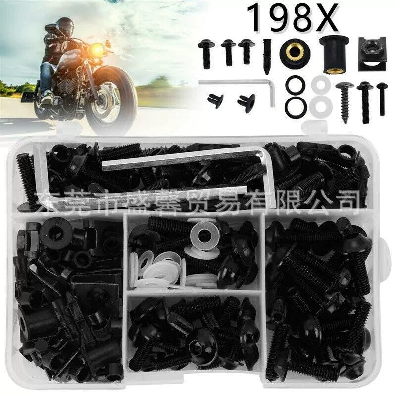 198 шт. обтекатель мотоцикла, набор болтов для модификации корпуса лобового стекла, винты с зажимом, разноцветные винты