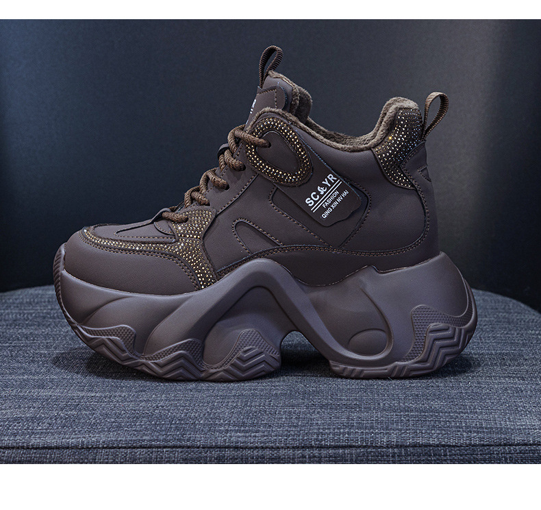Giày sneaker nữ đế dày chunky tăng chiều cao ẩn dây buộc thời trang — M2983 lớp lót đơn màu nâu, M2983-1 plus nâu nhung, M2983-1 plus nhung xám, M2983 lớp lót đơn màu xám chi tiết 30