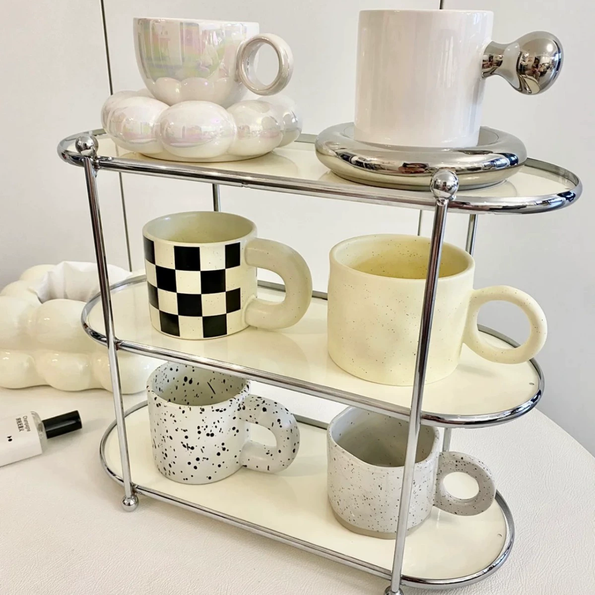 Milk FUFU Cup Bridge Water Cup Coffee Cup Tea Cup Mark Cup Storage Shelf Creative Desktop Cup Iron Set