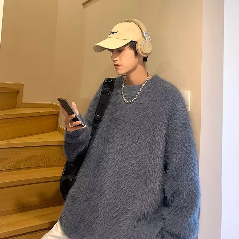 Invierno de los hombres de imitación de visón de terciopelo suéter interior cálido camiseta de fondo camisa de felpa suéter de invierno de los hombres