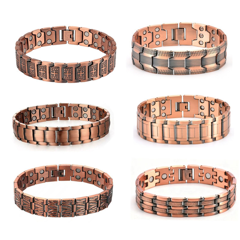 European and American Cross-Border Hot-Selling Antique Red Copper Magnetic Bracelet, Retro Fashion Three-Row Full Magnetic Detachable Couple Bracelet