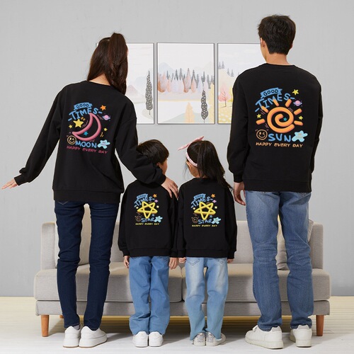 Internet celebrity father-son clothing tops parent-child sweatshirts for a family of three or four Korean style mother-daughter clothing with dropped shoulder sleeves