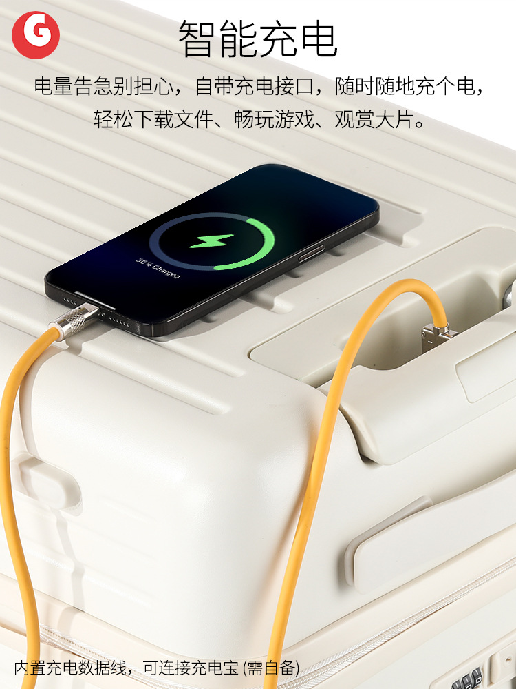 Cubierta frontal abierta con doble Contraseña de bloqueo equipaje viaje de negocios caja de la carretilla unisex de gama alta maleta de cuero caso