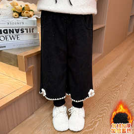 女童冬季一体绒撒银花朵假两件加绒裤2025新款洋气公主韩版宽松裤