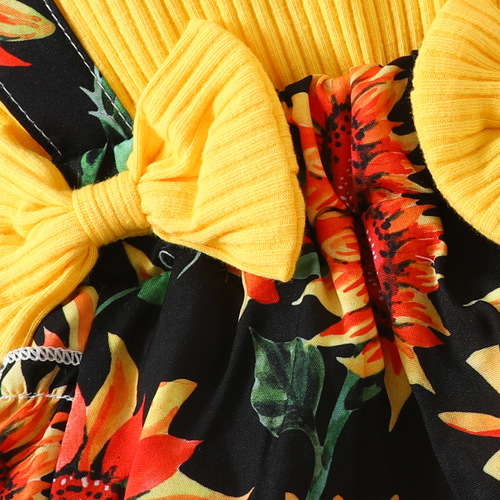 2024 foreign trade summer baby short sleeve flower triangle dress 0-1 year old baby girl false strap sun flower fly sleeve dress