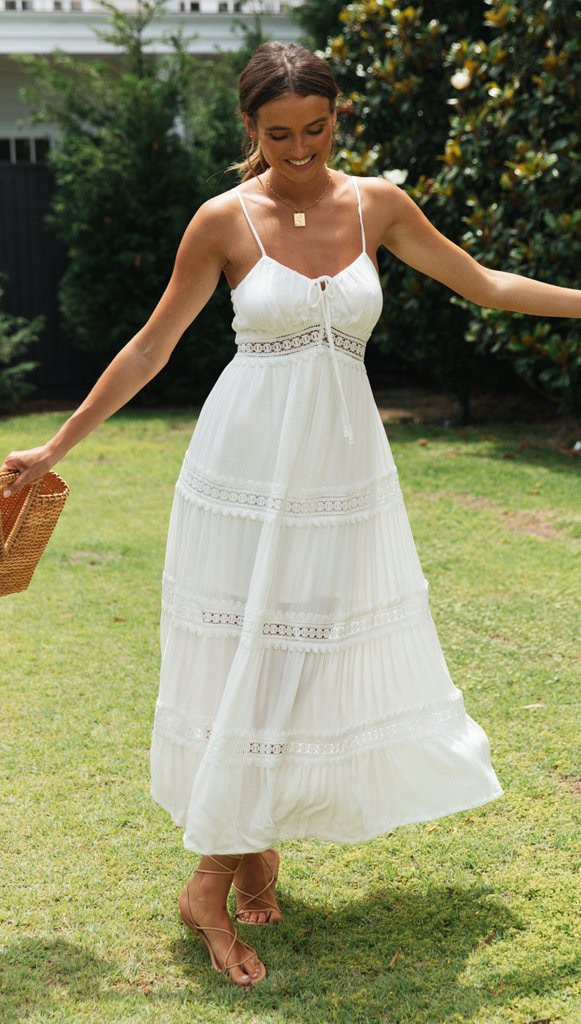 2024 Independent Store New Women's Bohemian Style Strap Dress With Lace Trim And Large Hem_ecoleips.com