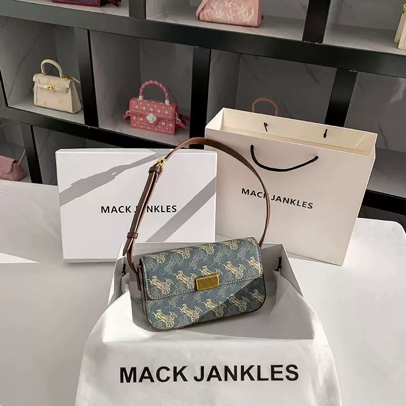 Сумка через плечо (MACK JANKLES) маленькая каретная синяя, подмышечная, элегантный дизайн