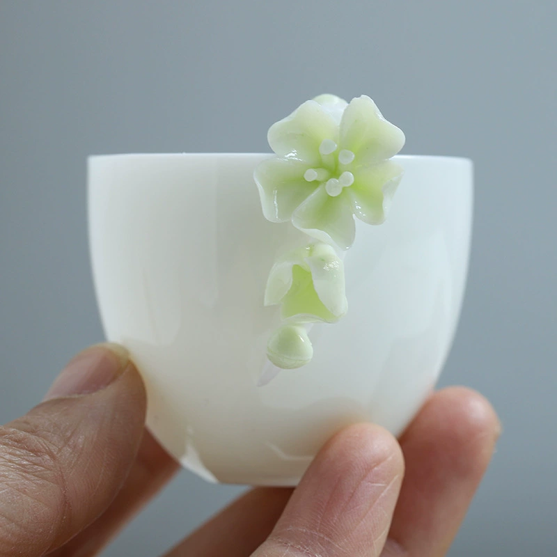 Xyft Mr. Jiale Dehua mutton-fat jade white porcelain hand-kneaded flower cup tea set tea cup personal tea cup master cup female