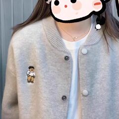 小熊刺绣针织开衫女2025年春秋新款洋气软糯慵懒圆领长袖毛衣外套